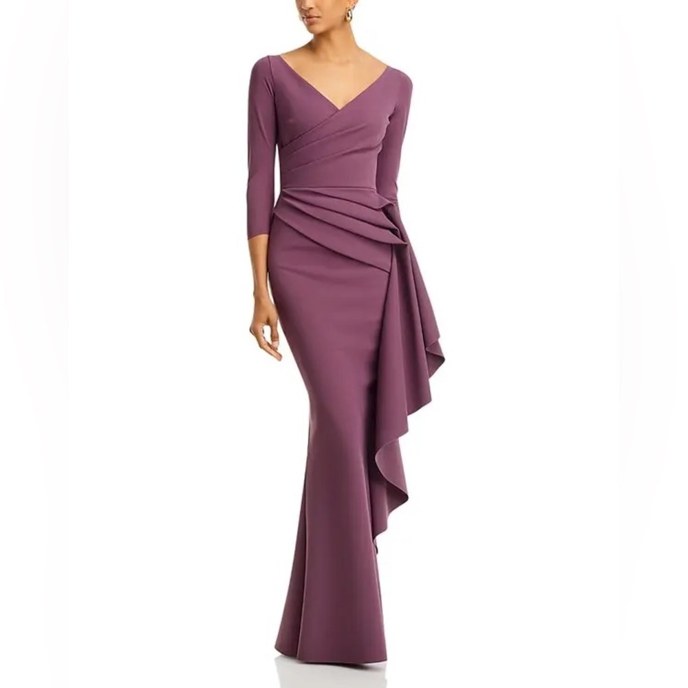 Chiara Boni La Petite Robe Silveria Side Ruffle Gown in Plum
